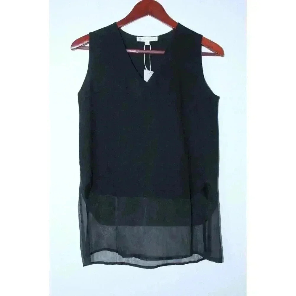 Relished Solid Black Opaqe Sheer Layered Women's Tank Top Size S - Picture 2 of 10